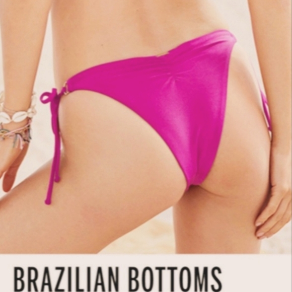 Victoria's Secret Luxe Multi ring Strappy Brazilian Bikini Bottom Hot Pink NWT - Picture 13 of 15